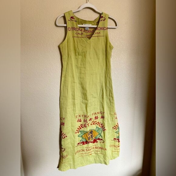 Vintage 90s Citron Santa Monica Midi Dress Logo Lemon Crate Sleeveless Sz‎ Small - Picture 1 of 9